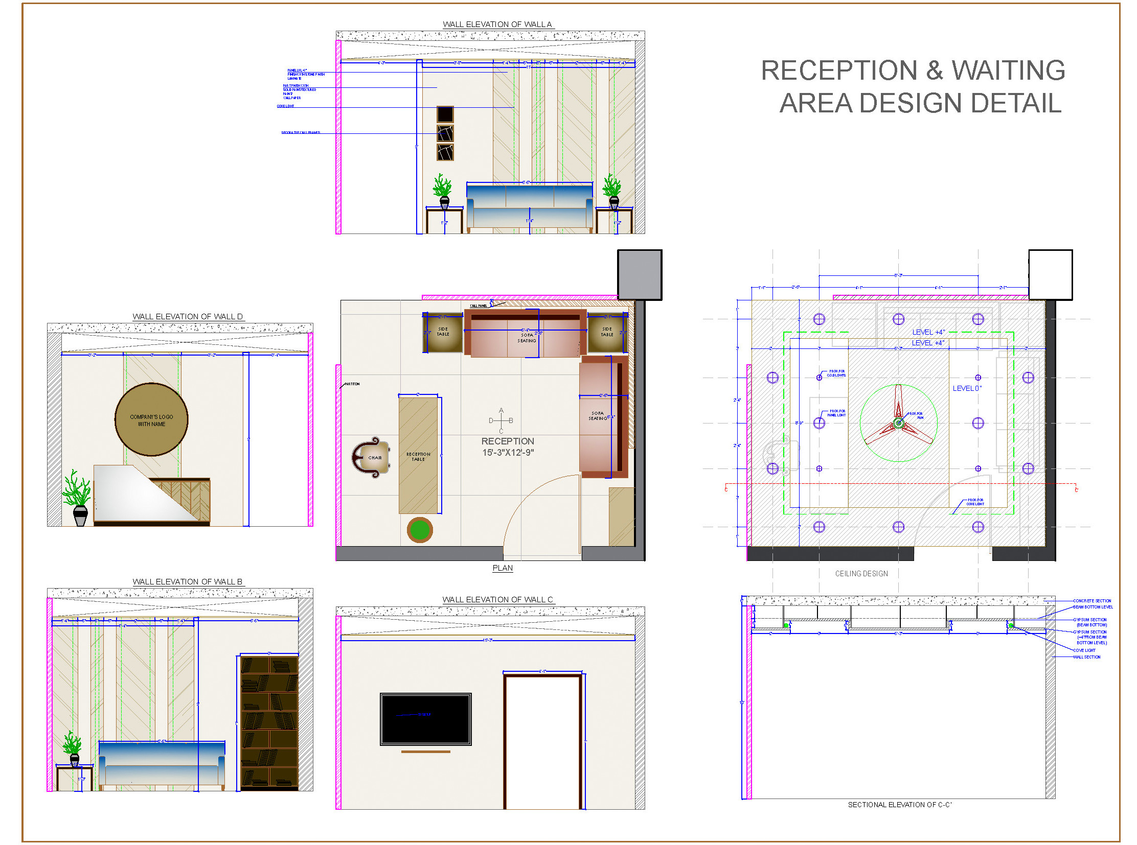 Office Reception and Waiting Area Interior Design CAD Drawing